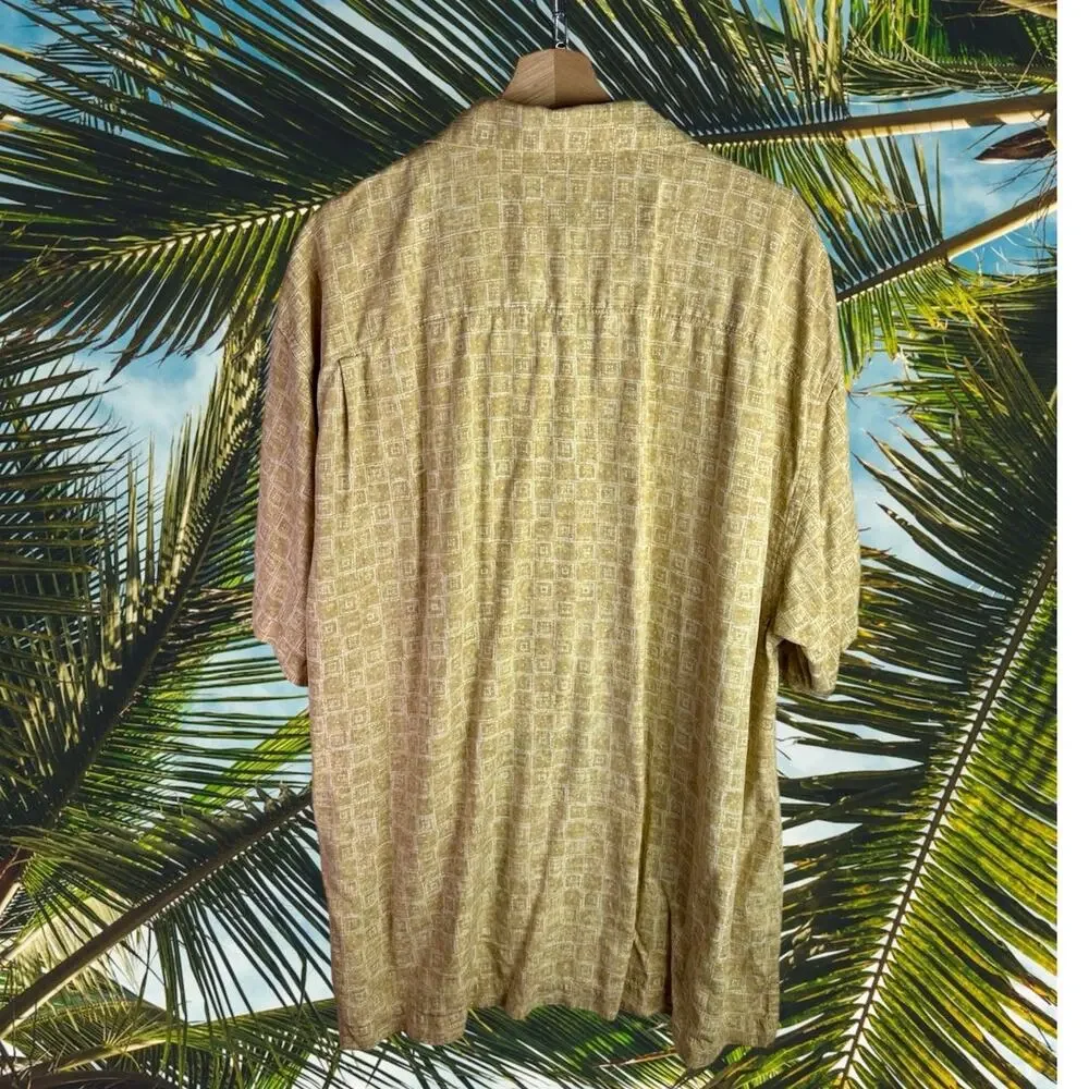 Tommy Bahama Men's XXL Khaki White Tropical Palm Silk Button Up Hawaiian Shirt - Picture 2 of 7